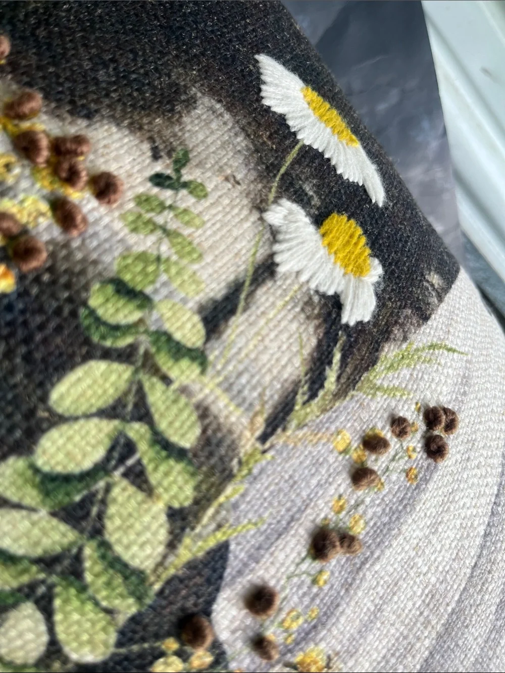 Neutral Ghost & Daisies Decorative Throw Pillow - White/Black